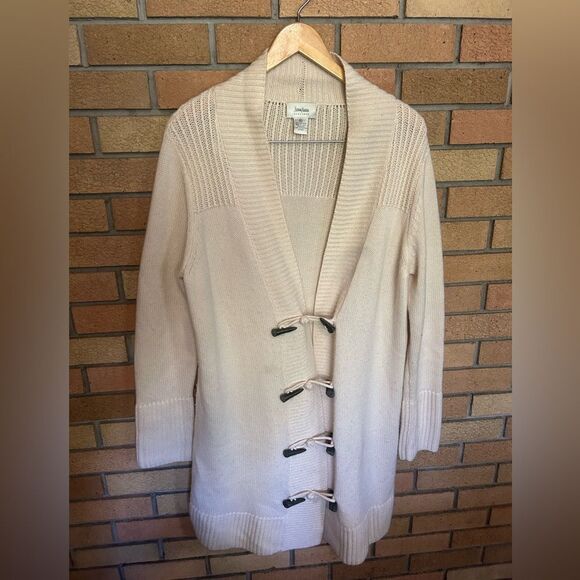 Neiman Marcus Woman’s Cardigan Sweater 100% Cashmere Ivory Hook Closure Size L - Picture 1 of 3